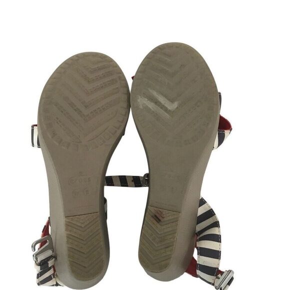 Crocs Leigh Wedge Sandals Ankle Strappy White Blue Striped Women’s Size 9 - Picture 4 of 8